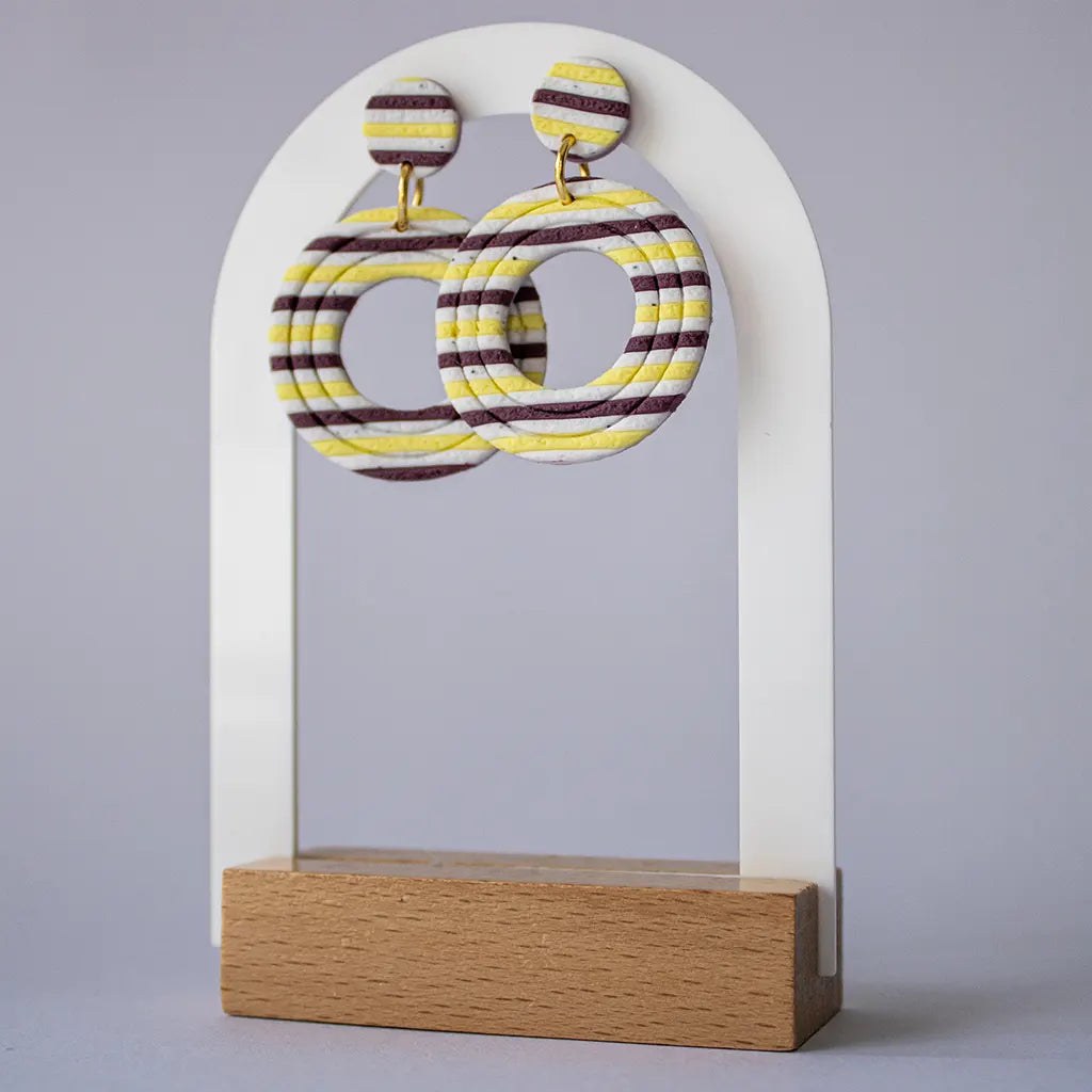 Elba rayas morado, amarillo y blanco