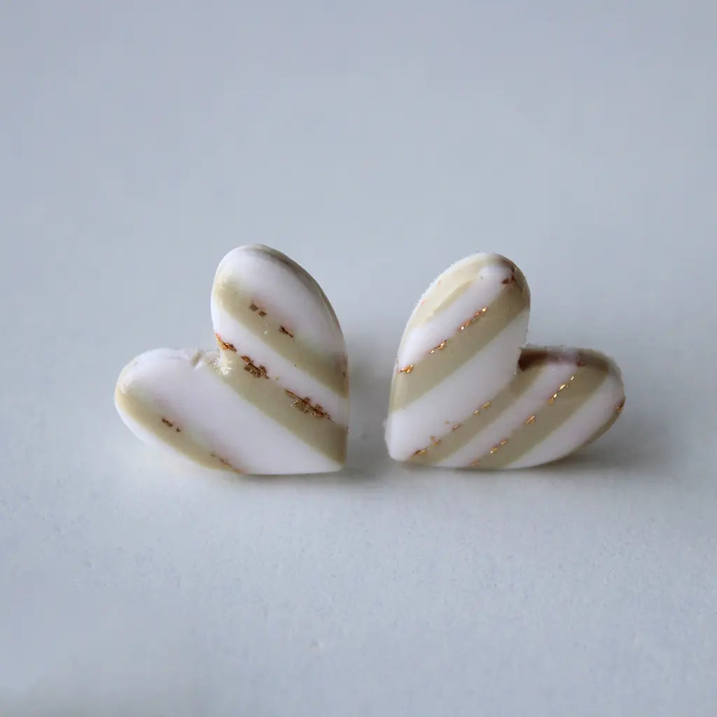 Mini corazón rayas beige y blanco