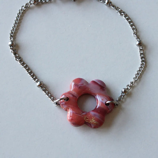 Pulsera flor estampado morados