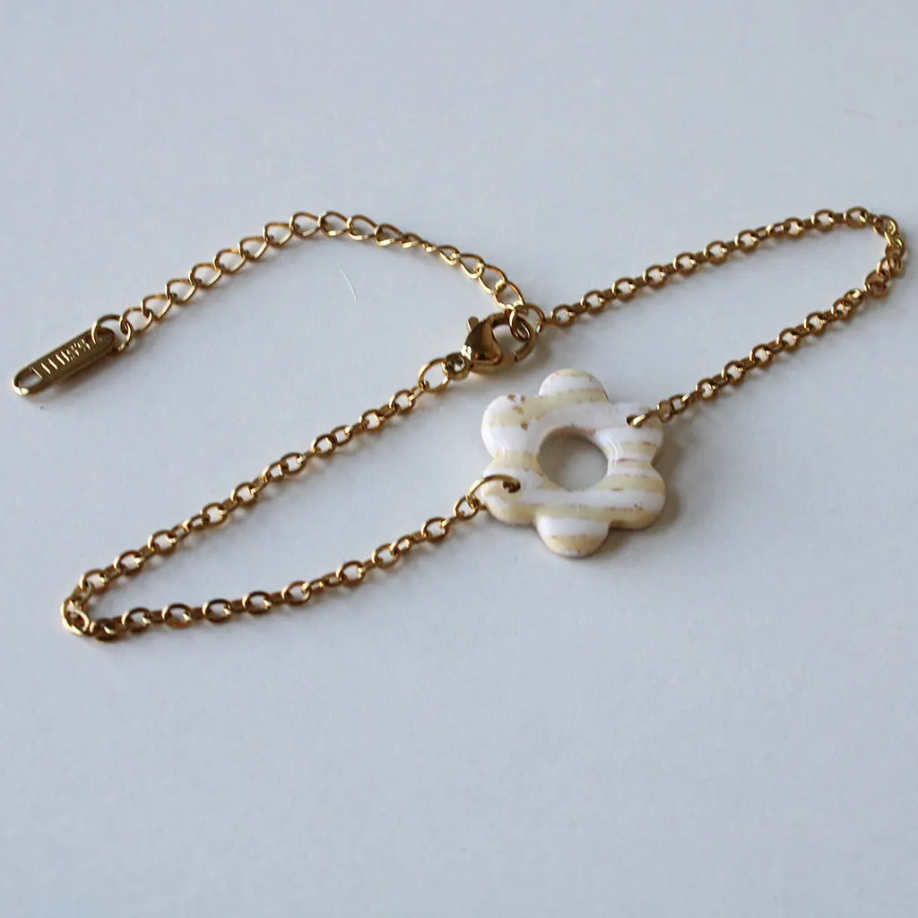 Pulsera flor rayas beige