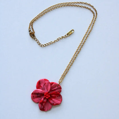 Colgante Camelia rosa y rojo