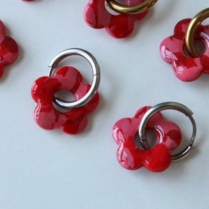 Flor charm estampado rosa y rojo