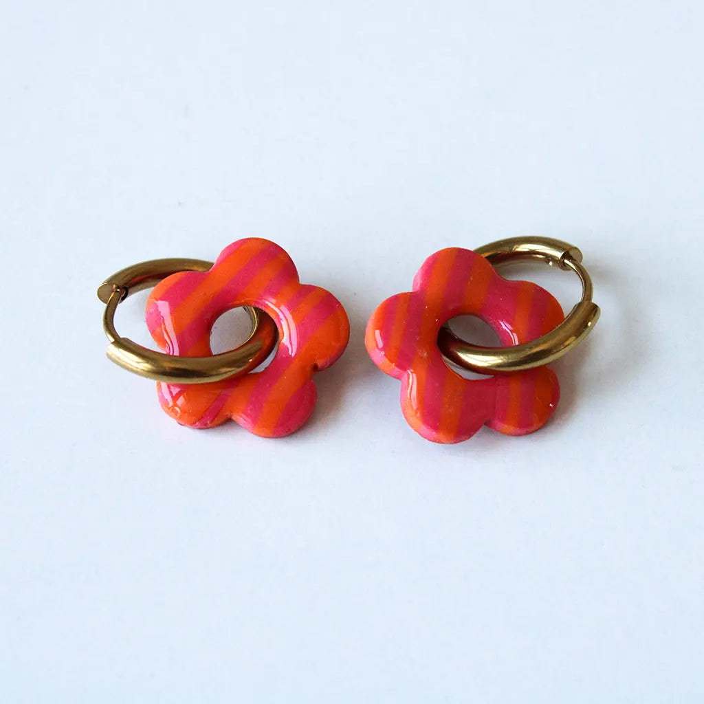 Flor charm rayas naranja y rosa