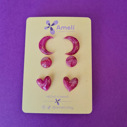 Pack mini corazón, mini círculo y mini luna mármol rosa