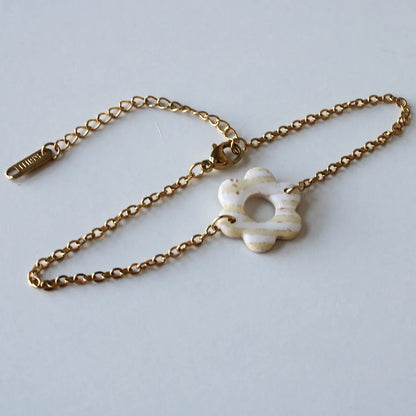 Pulsera flor rayas beige
