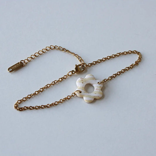 Pulsera flor rayas beige