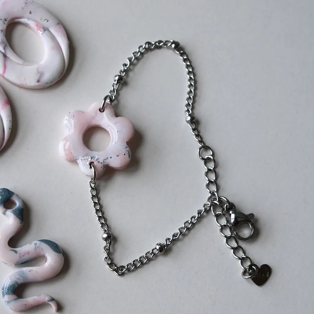 Pulsera flor rosa cuarzo