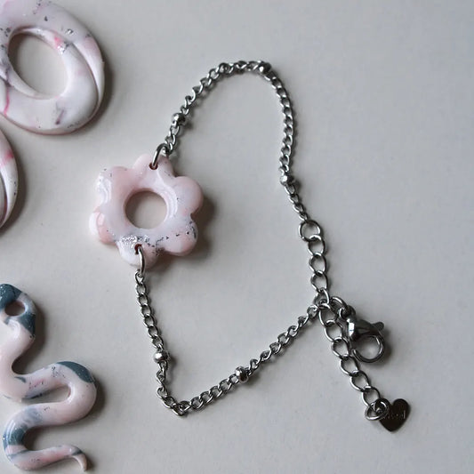 Pulsera flor rosa cuarzo