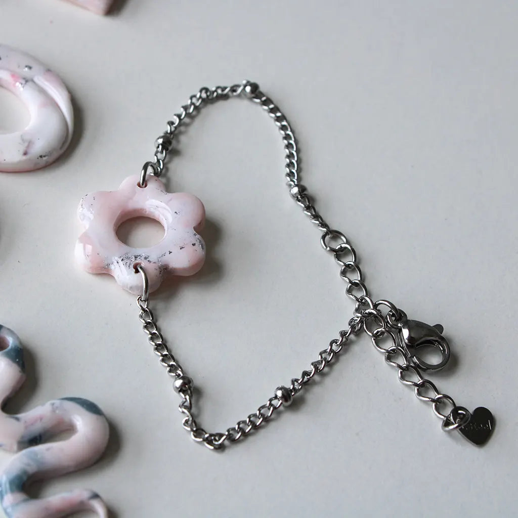 Pulsera flor rosa cuarzo