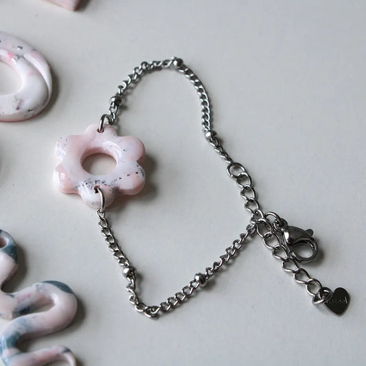 Pulsera flor rosa cuarzo